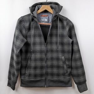 The North Face Hooded Jacket Full Zip Outbound Plaid Hoodie Green/Black Small